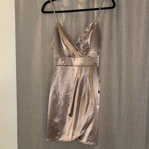 Satin Wrap Dress in Champagne New With tags!
